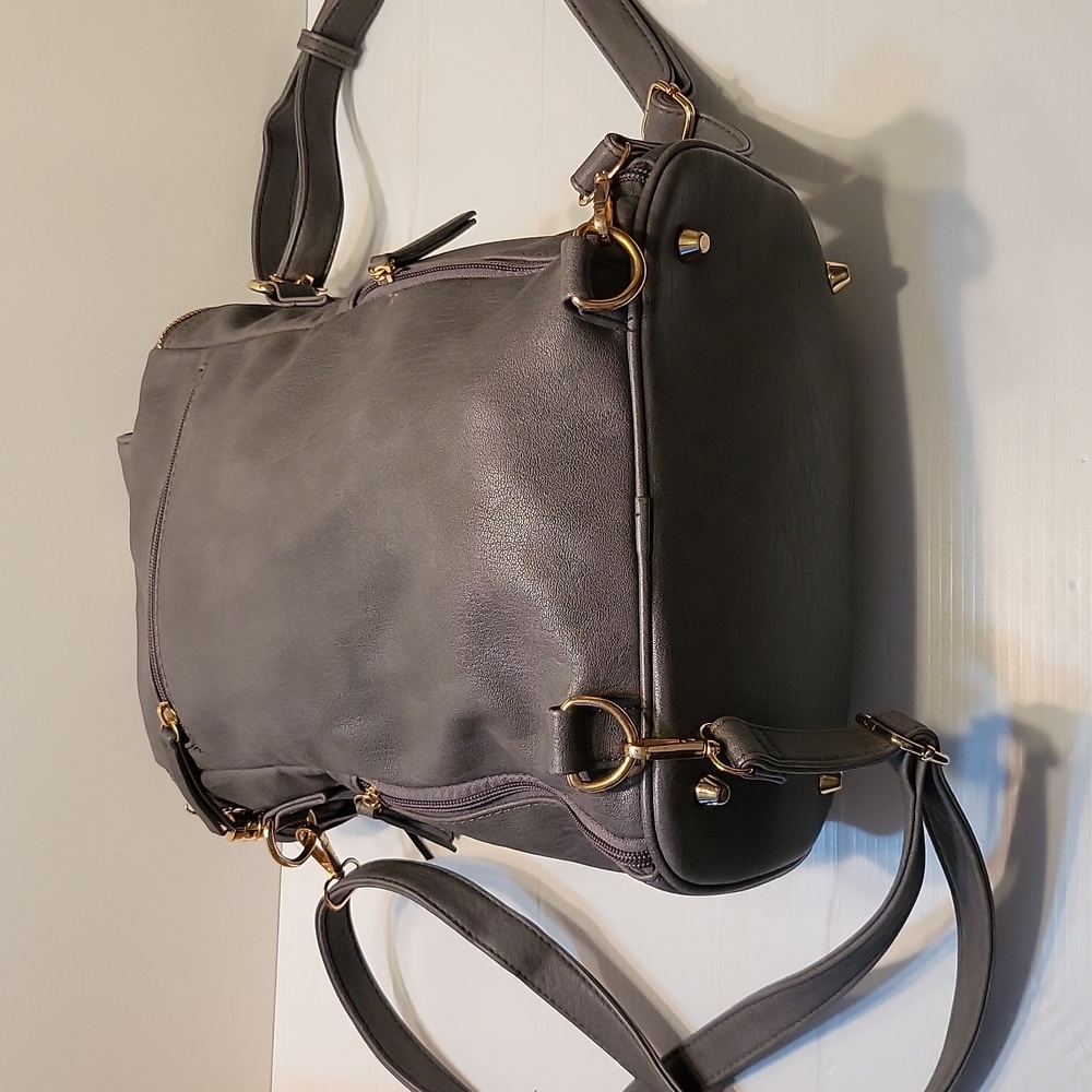 MMS Katie Womens Grey Convertible Shoulder Faux Vegan Leather Backpack - Picture 8 of 13